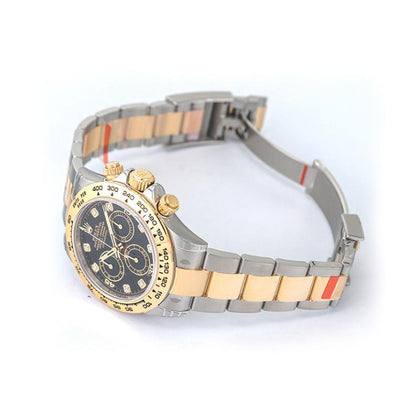 Rolex Cosmograph Daytona Black Dial Diamond Indexes Yellow Gold Men's Watch
