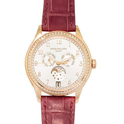 Patek Philippe Complications Annual Calendar Automatic Silver Dial Diamonds Rose Gold Ladies Watch
