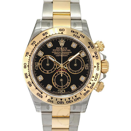 Rolex Cosmograph Daytona Black Dial Diamond Indexes Yellow Gold Men's Watch