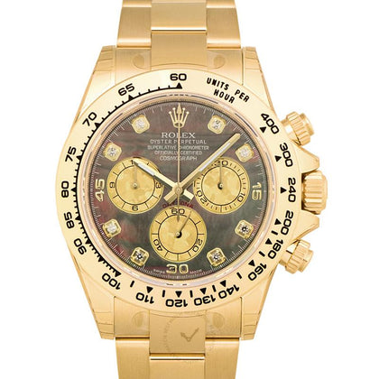 Rolex Cosmograph Daytona 18ct Yellow Gold Automatic Black Mother Of Pearl Dial Diamonds Men's Watch