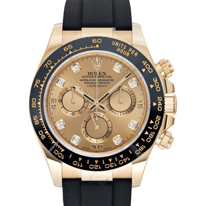 Rolex Cosmograph Daytona Yellow Gold Automatic Champagne Dial Diamond Index Men's Watch