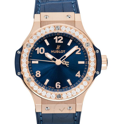 Big Bang Gold Blue Diamonds Quartz Blue Dial 18K Gold Ladies Watch