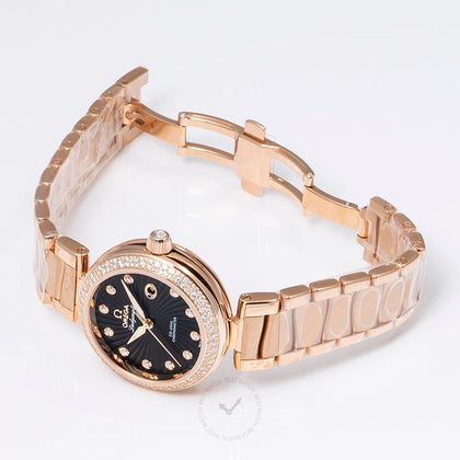 De Ville Automatic Black Dial 18kt Rose Gold Ladies Watch