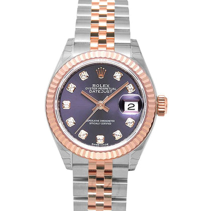 Lady-Datejust 28 Rolesor Rose Fluted / Jubilee / Aubergine Diamonds